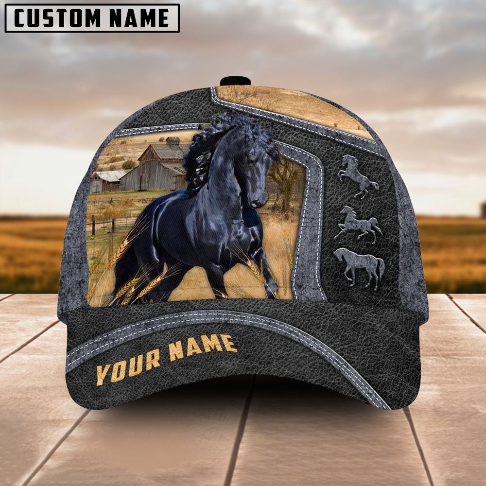 Adeenyc Black Horse Customized Name Cap, Farm Cap, Farmer Baseball Cap, Cow Cap, Cow Gift, Farm Animal Hat Trucker Hats Custom Hats Gifts For Men & Women