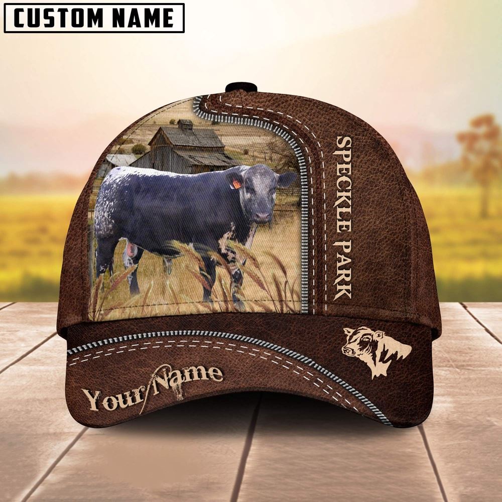 Adeenyc Black Speckled Park Customized Name Leather Pattern Cap, Farm Cap, Farmer Baseball Cap, Cow Cap, Cow Gift, Farm Animal Hat Trucker Hats Custom Hats Gifts For Men & Women
