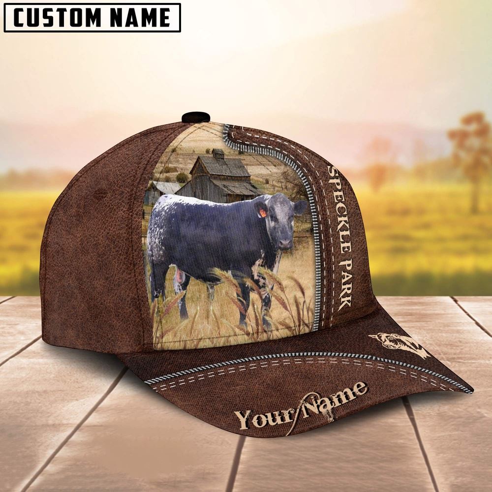 Adeenyc Black Speckled Park Customized Name Leather Pattern Cap, Farm Cap, Farmer Baseball Cap, Cow Cap, Cow Gift, Farm Animal Hat Trucker Hats Custom Hats Gifts For Men & Women