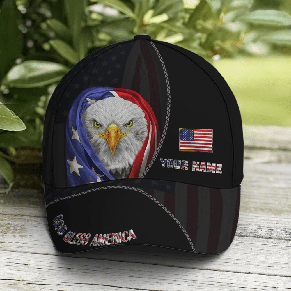 Adeenyc Bless America Eagle With Flag Baseball Cap Trucker Hats Custom Hats Gifts For Men & Women