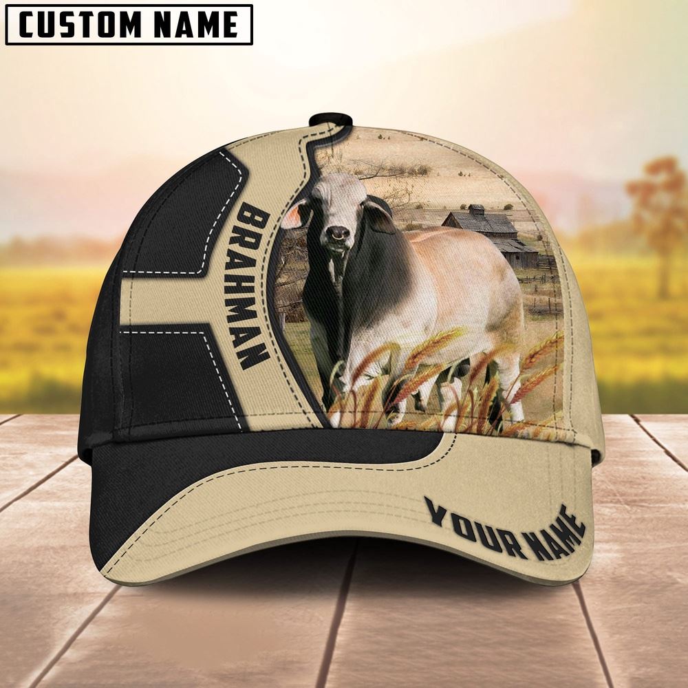 Adeenyc Brahman Cattle Black Khaki Pattern Customized Name Cap, Farm Cap, Farmer Baseball Cap, Cow Cap, Cow Gift, Farm Animal Hat Trucker Hats Custom Hats Gifts For Men & Women