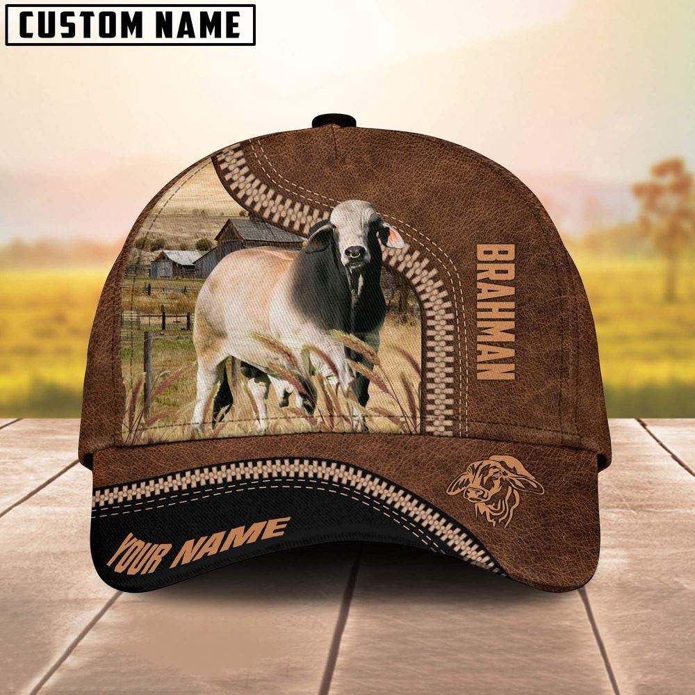 Adeenyc Brahman Cattle Customized Name 3D Printed Cap, Farm Cap, Farmer Baseball Cap, Cow Cap, Cow Gift, Farm Animal Hat Trucker Hats Custom Hats Gifts For Men & Women