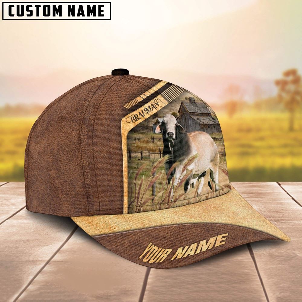 Adeenyc Brahman Cattle Customized Name Brown Farm Cap, Farm Cap, Farmer Baseball Cap, Cow Cap, Cow Gift, Farm Animal Hat Trucker Hats Custom Hats Gifts For Men & Women
