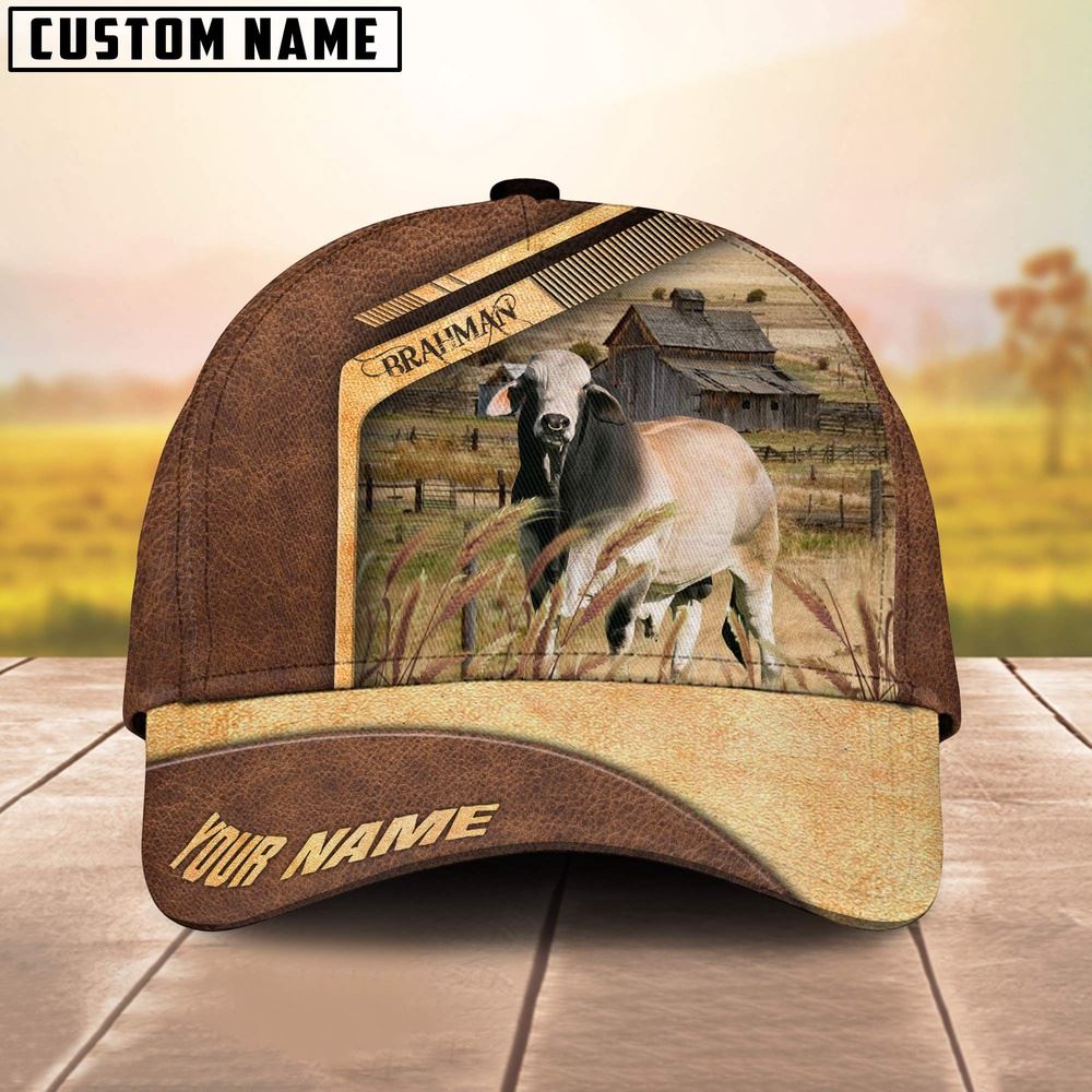 Adeenyc Brahman Cattle Customized Name Brown Farm Cap, Farm Cap, Farmer Baseball Cap, Cow Cap, Cow Gift, Farm Animal Hat Trucker Hats Custom Hats Gifts For Men & Women