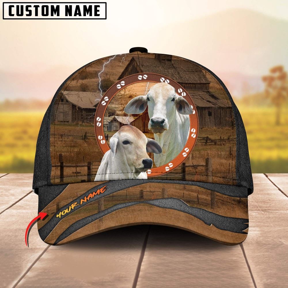 Adeenyc Brahman Cattle Customized Name Cap, Farm Cap, Farmer Baseball Cap, Cow Cap, Cow Gift, Farm Animal Hat Trucker Hats Custom Hats Gifts For Men & Women