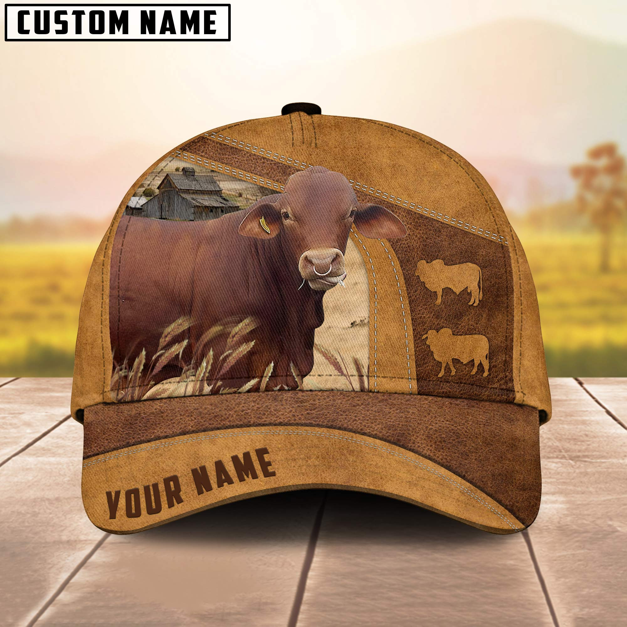 Adeenyc Brahmousin Custom Name Retro 3D Cap 3D All Over Print Baseball Cap, Cap For Farm Lovers, Animal Cap, Leather Pattern Cap Trucker Hats Custom Hats Gifts For Men & Women