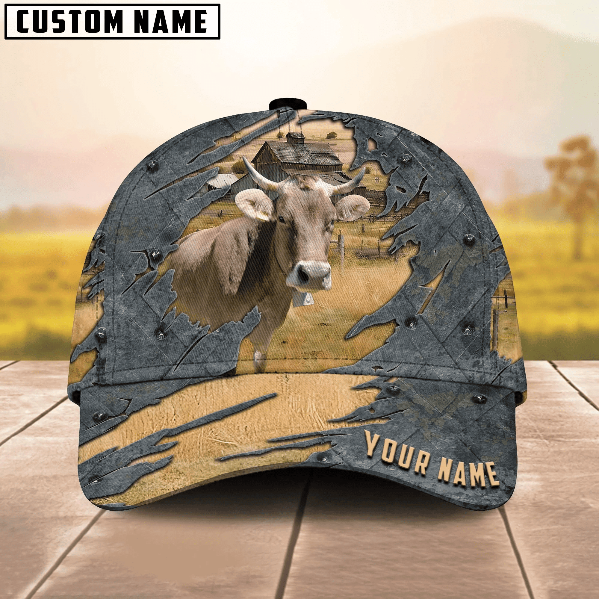 Adeenyc Brown Swiss Customized Name 3D Cap 3D All Over Print Baseball Cap, Cap For Farm Lovers, Animal Cap, Leather Pattern Cap Trucker Hats Custom Hats Gifts For Men & Women