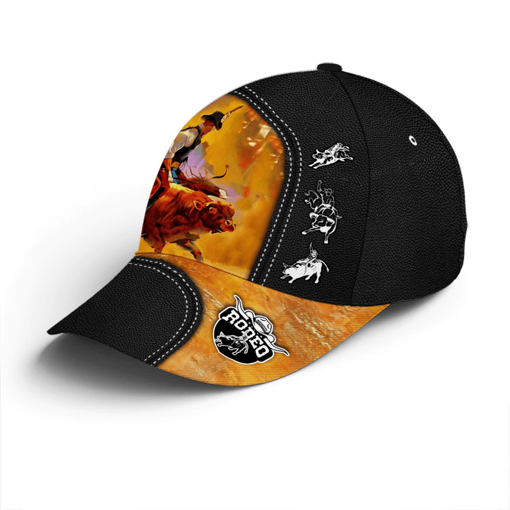 Adeenyc Bull Riding Vector Art Classic Leather Baseball Cap Trucker Hats Custom Hats Gifts For Men & Women