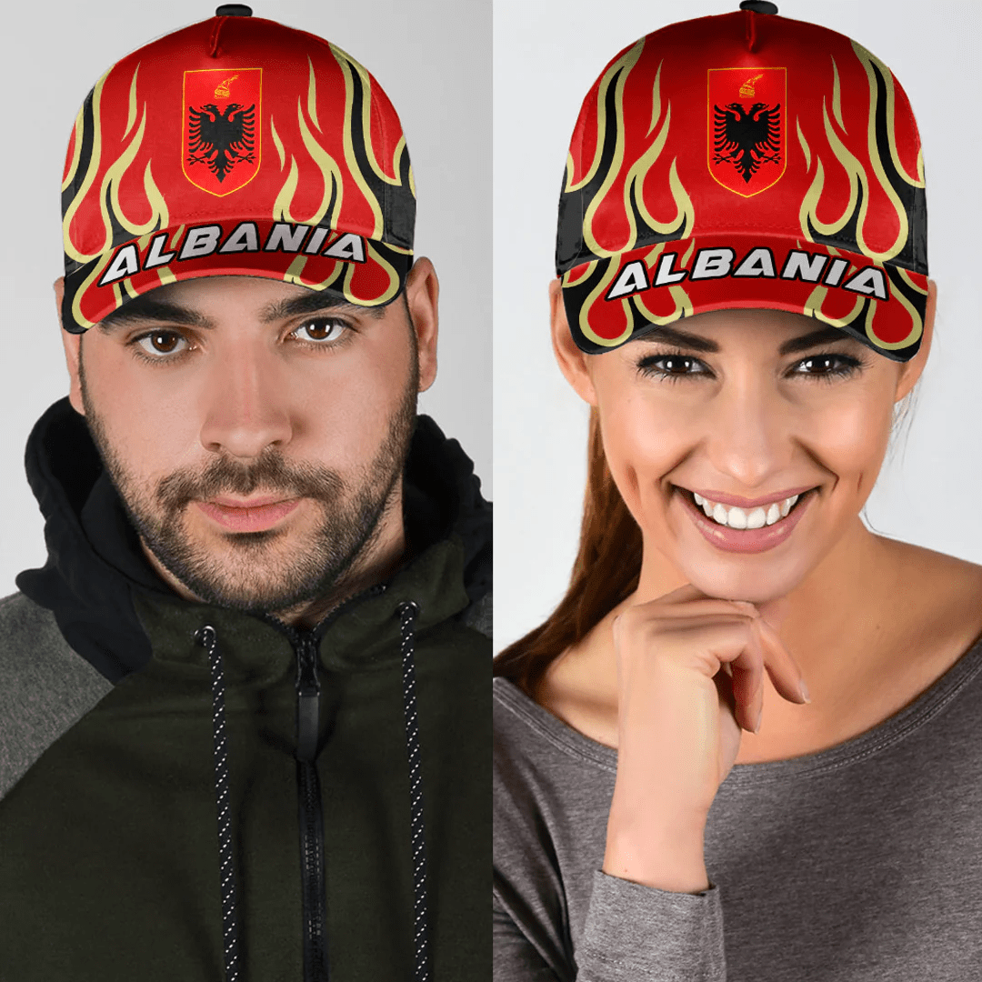 Adeenyc Cap - Albania Fire Flame  Classic Cap Baseball Cap Hat Trucker Hats Custom Hats Gifts For Men & Women