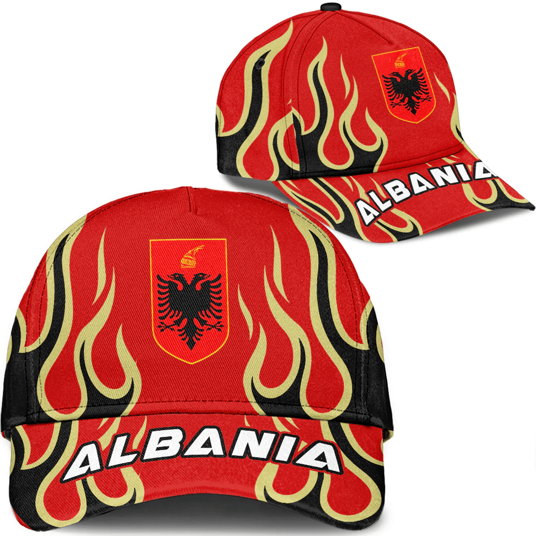 Adeenyc Cap - Albania Fire Flame  Classic Cap Baseball Cap Hat Trucker Hats Custom Hats Gifts For Men & Women