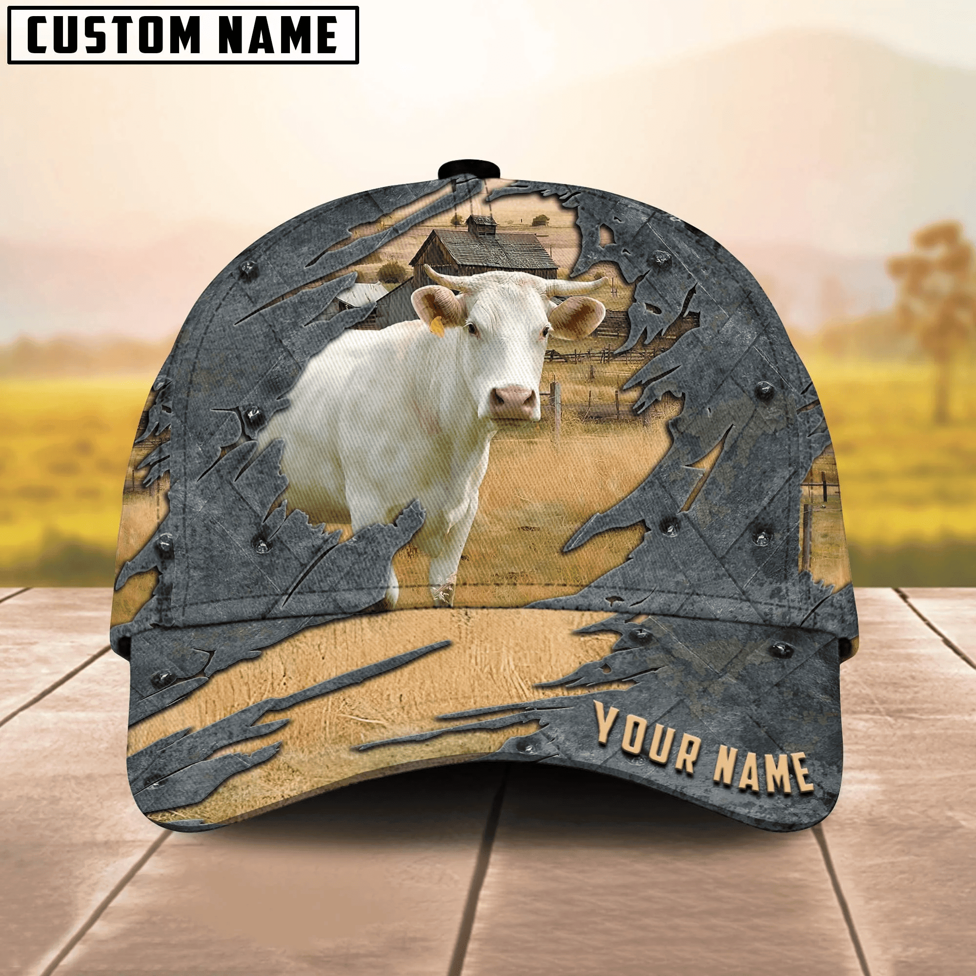 Adeenyc Charolais Customized Name 3D Cap 3D All Over Print Baseball Cap, Cap For Farm Lovers, Animal Cap, Leather Pattern Cap Trucker Hats Custom Hats Gifts For Men & Women