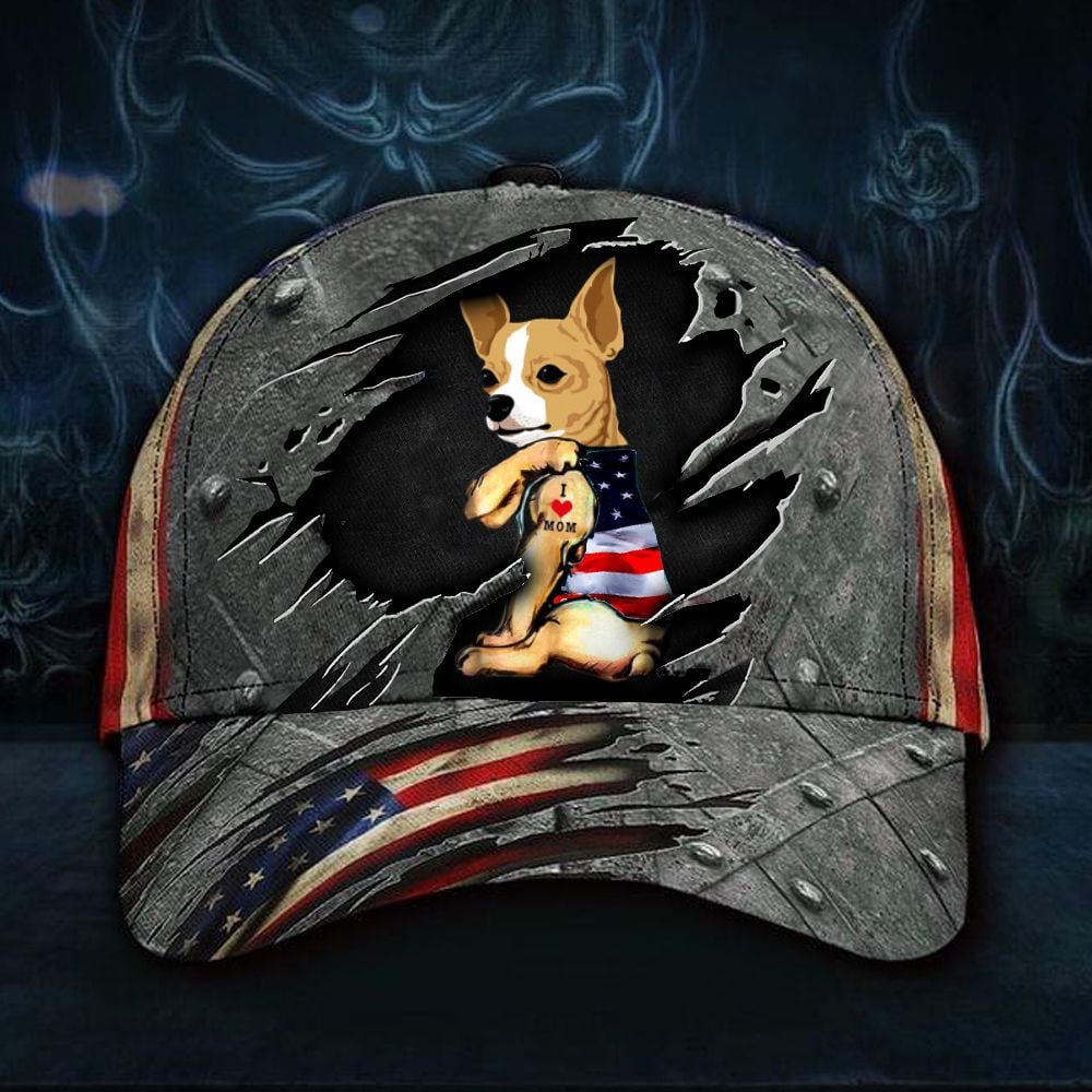 Adeenyc Chihuahua Mama Hat With American Flag I Love Mom Cap Mom Gift From Dad Trucker Hats Custom Hats Gifts For Men & Women