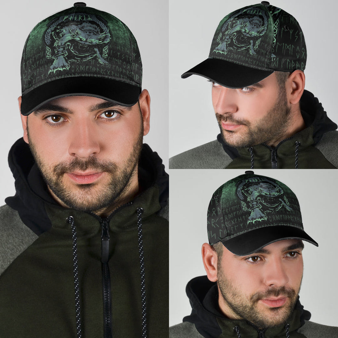 Adeenyc Classic Cap - Fenrir Wolf Norse Futhark Runes Viking Mythology Ragnarok Green Baseball Cap Trucker Hats Custom Hats Gifts For Men & Women