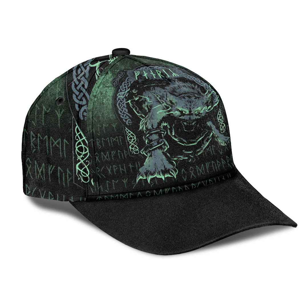 Adeenyc Classic Cap - Fenrir Wolf Norse Futhark Runes Viking Mythology Ragnarok Green Baseball Cap Trucker Hats Custom Hats Gifts For Men & Women