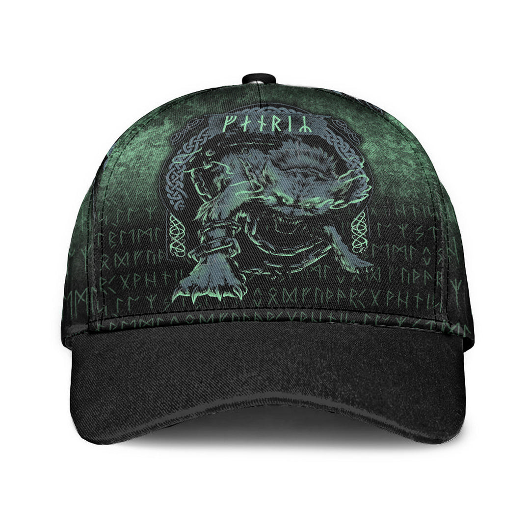 Adeenyc Classic Cap - Fenrir Wolf Norse Futhark Runes Viking Mythology Ragnarok Green Baseball Cap Trucker Hats Custom Hats Gifts For Men & Women