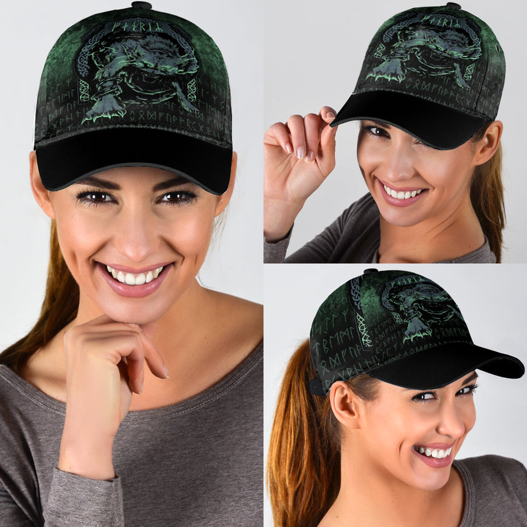 Adeenyc Classic Cap - Fenrir Wolf Norse Futhark Runes Viking Mythology Ragnarok Green Baseball Cap Trucker Hats Custom Hats Gifts For Men & Women
