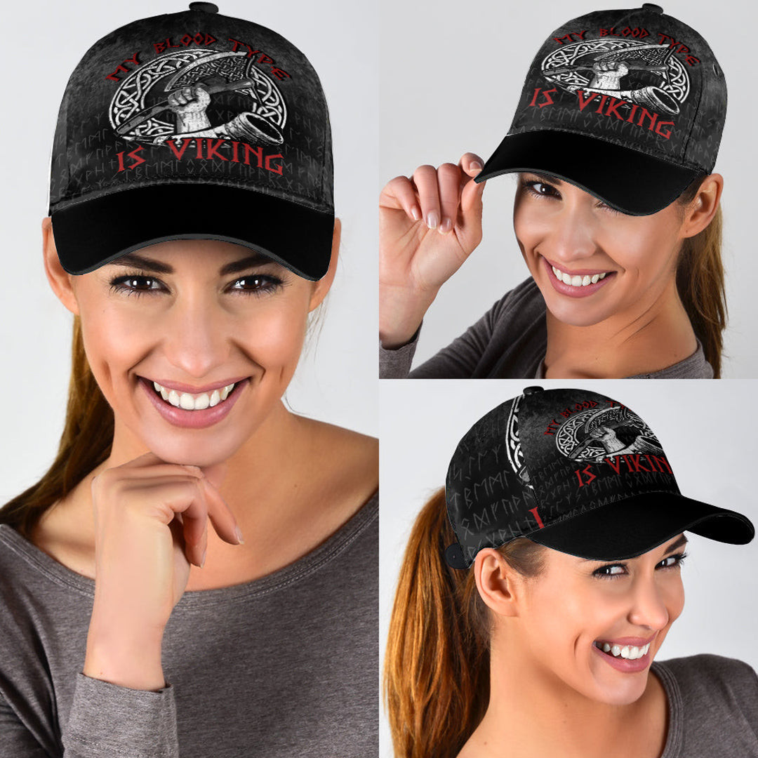 Adeenyc Classic Cap - Norse Mythology Horn Axe Warrior My Blood Type Is Viking Baseball Cap Trucker Hats Custom Hats Gifts For Men & Women