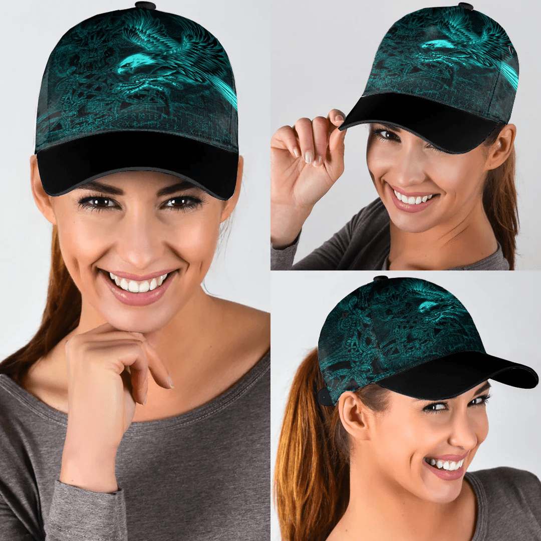 Adeenyc Classic Cap - Raven Mjolnir Turquoise Viking Baseball Cap Trucker Hats Custom Hats Gifts For Men & Women