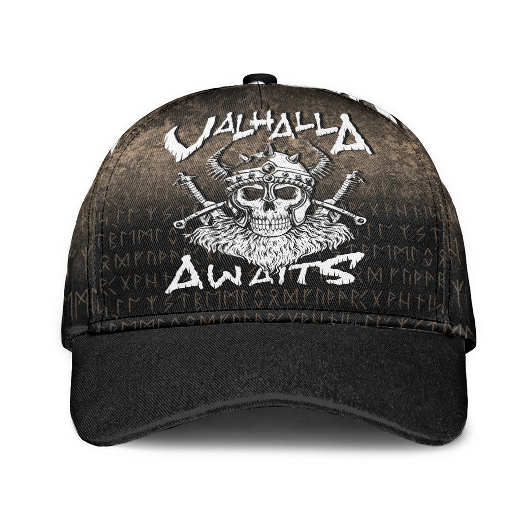 Adeenyc Classic Cap - Valhalla Awaits Viking Skull Warrior Axe Baseball Cap Trucker Hats Custom Hats Gifts For Men & Women