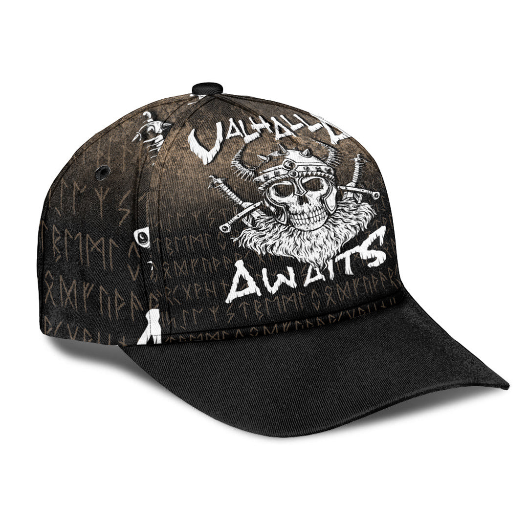 Adeenyc Classic Cap - Valhalla Awaits Viking Skull Warrior Axe Baseball Cap Trucker Hats Custom Hats Gifts For Men & Women