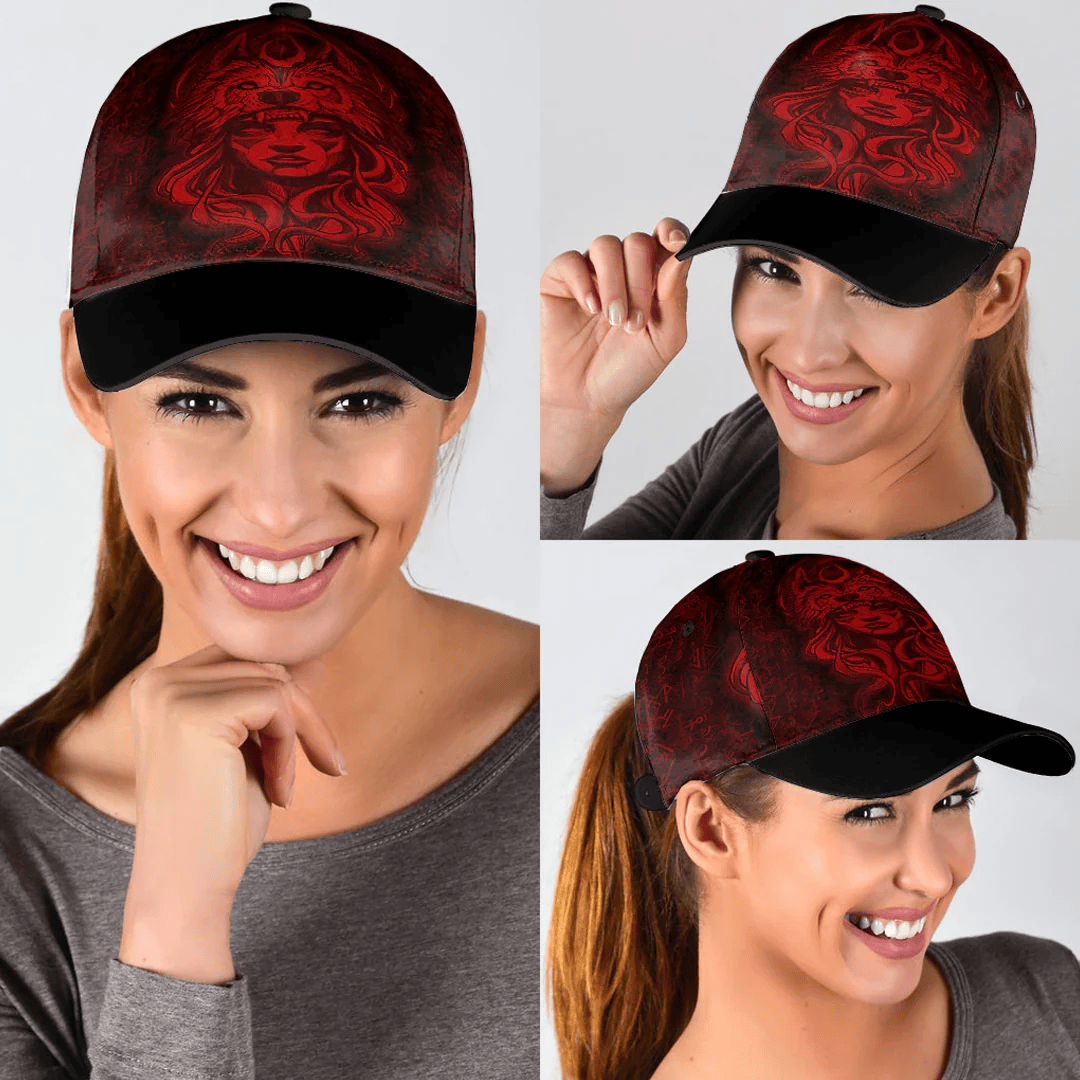 Adeenyc Classic Cap - Valkyries And Wolf Moon Red Viking Baseball Cap Trucker Hats Custom Hats Gifts For Men & Women