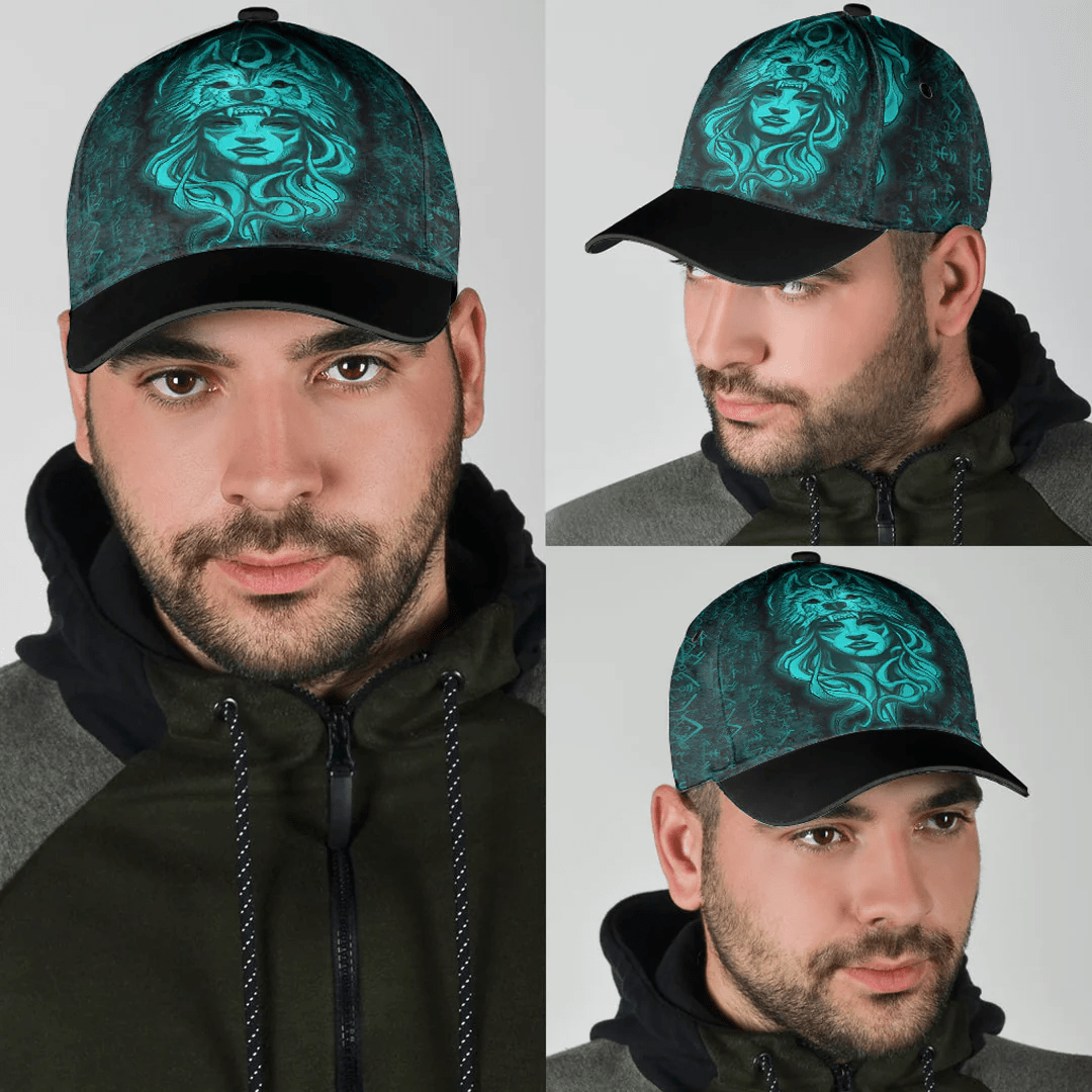 Adeenyc Classic Cap - Valkyries And Wolf Moon Turquoise Viking Baseball Cap Trucker Hats Custom Hats Gifts For Men & Women