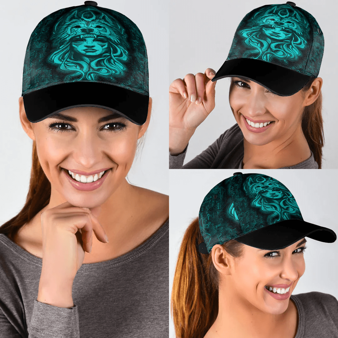 Adeenyc Classic Cap - Valkyries And Wolf Moon Turquoise Viking Baseball Cap Trucker Hats Custom Hats Gifts For Men & Women