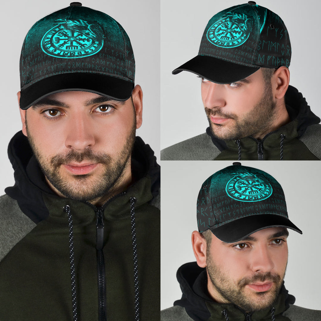 Adeenyc Classic Cap - Viking Vegvisir Rune with Crow - Cyan Version Baseball Cap Trucker Hats Custom Hats Gifts For Men & Women