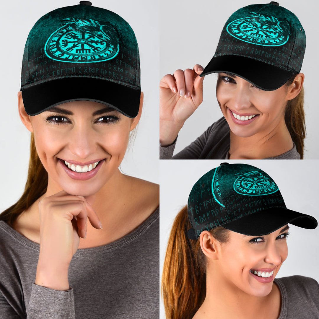 Adeenyc Classic Cap - Viking Vegvisir Rune with Crow - Cyan Version Baseball Cap Trucker Hats Custom Hats Gifts For Men & Women