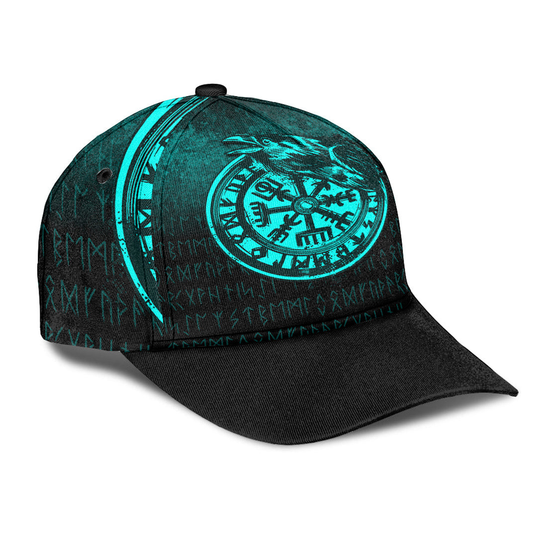 Adeenyc Classic Cap - Viking Vegvisir Rune with Crow - Cyan Version Baseball Cap Trucker Hats Custom Hats Gifts For Men & Women