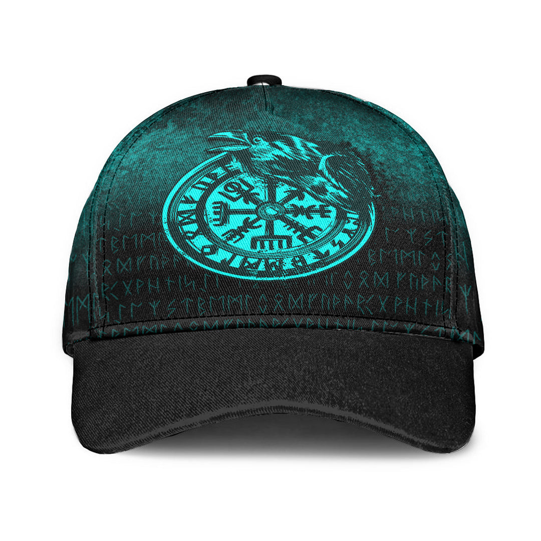 Adeenyc Classic Cap - Viking Vegvisir Rune with Crow - Cyan Version Baseball Cap Trucker Hats Custom Hats Gifts For Men & Women