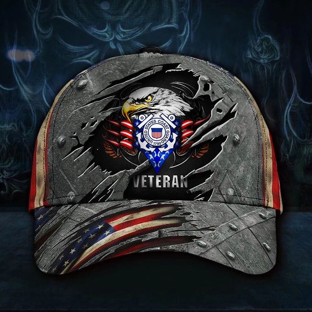 Adeenyc Coast Guard Veteran Hat 3D Print Patriotic Eagle American Flag Cap Vintage Army Veteran Hat Trucker Hats Custom Hats Gifts For Men & Women