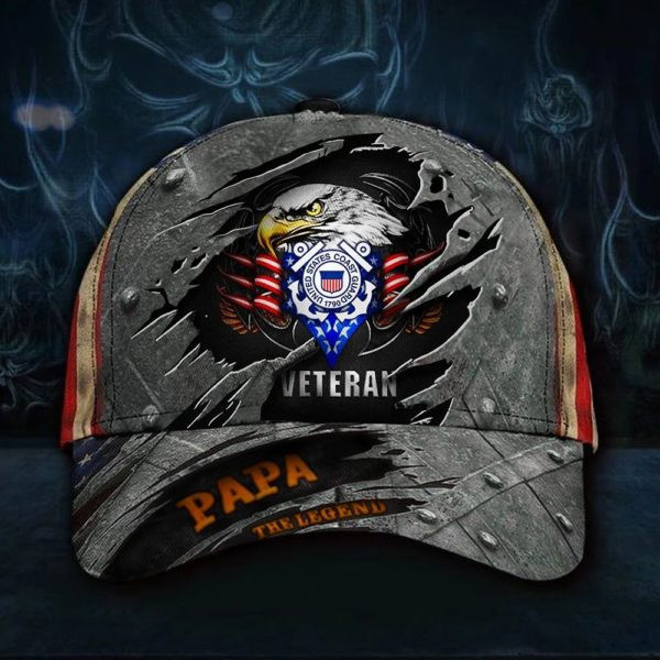 Adeenyc Coast Guard Veteran Hat, Coast Guard Veteran Papa The Legend 3D Eagle USA Flag Veterans Day Classic Cap Trucker Hats Custom Hats Gifts For Men & Women