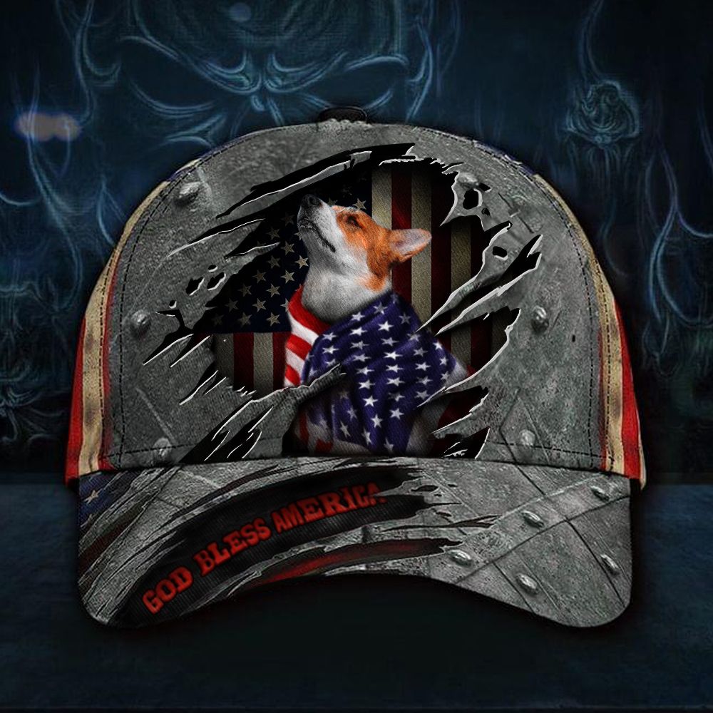 Adeenyc Corgi God Bless America Vintage Hat USA Flag Dog Dad Cap Patriotic Independence Day Trucker Hats Custom Hats Gifts For Men & Women