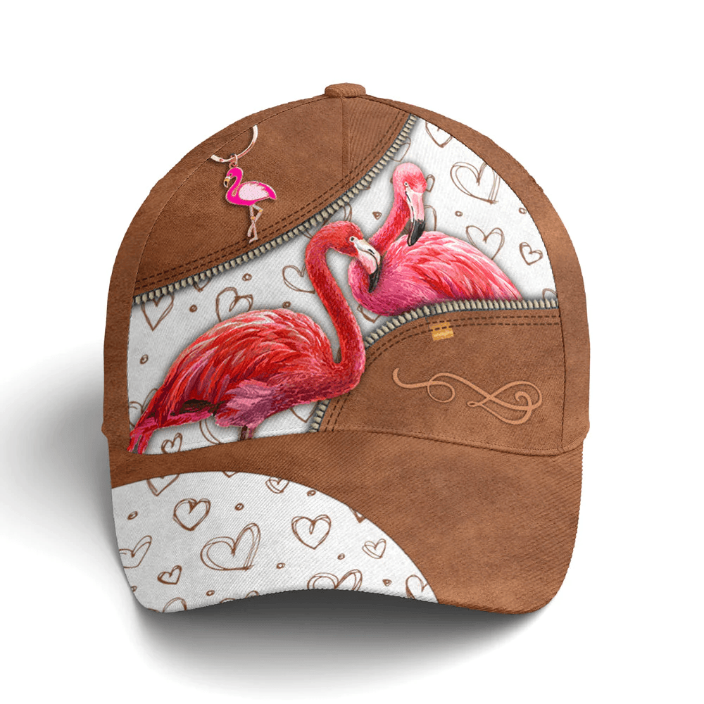 Adeenyc Couple Flamingo Heart Pattern Leather Style Baseball Cap Trucker Hats Custom Hats Gifts For Men & Women
