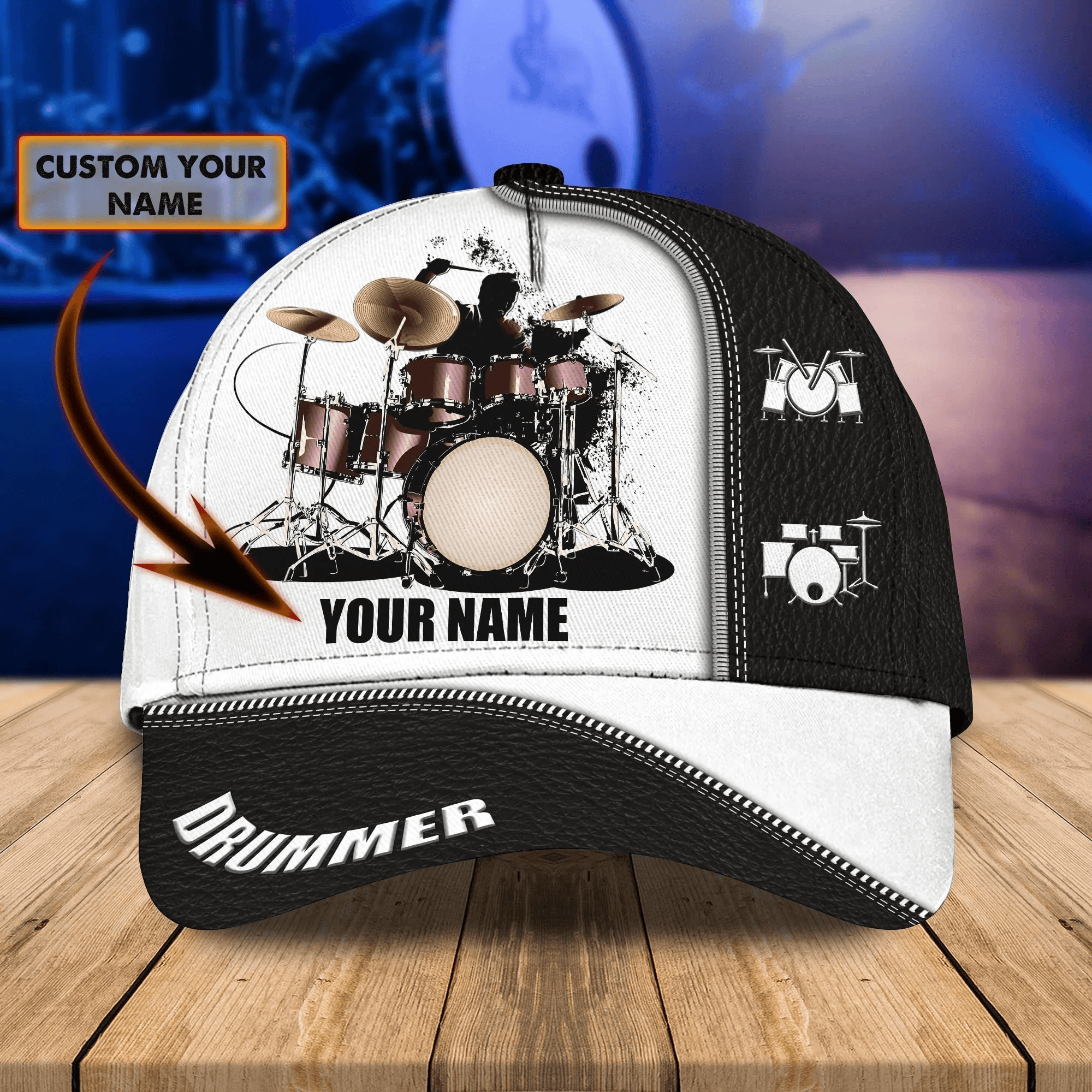 Adeenyc Custom Baseball 3D Cap Hat For Drummer, Drum Caps Hats, Birthday Present To Drum Lovers, Drummer Gifts Trucker Hats Custom Hats Gifts For Men & Women