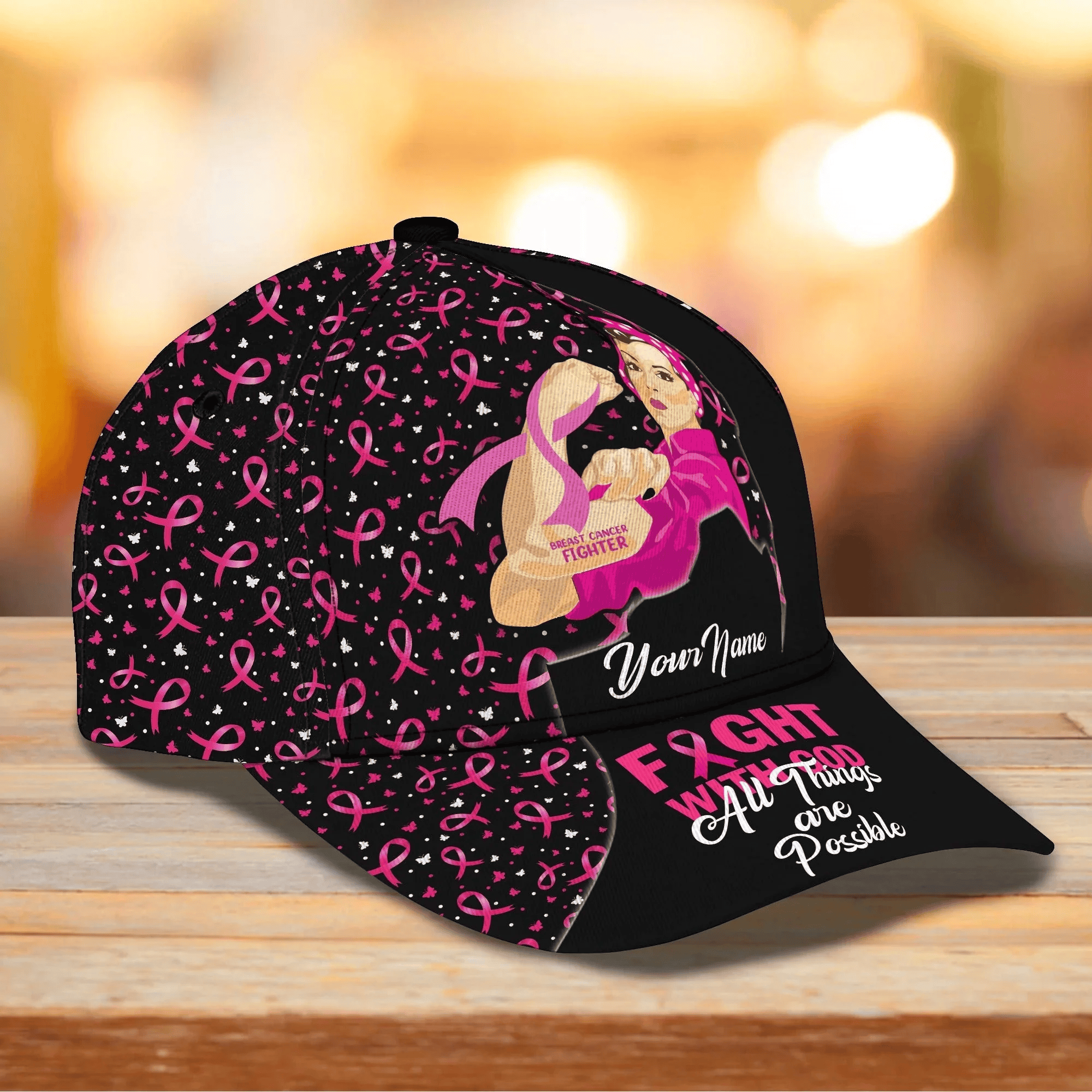 Adeenyc Custom Breast Cancer Awareness Cap Hat, All Things are Possible, Gift For Breast Cancer Survivor Trucker Hats Custom Hats Gifts For Men & Women