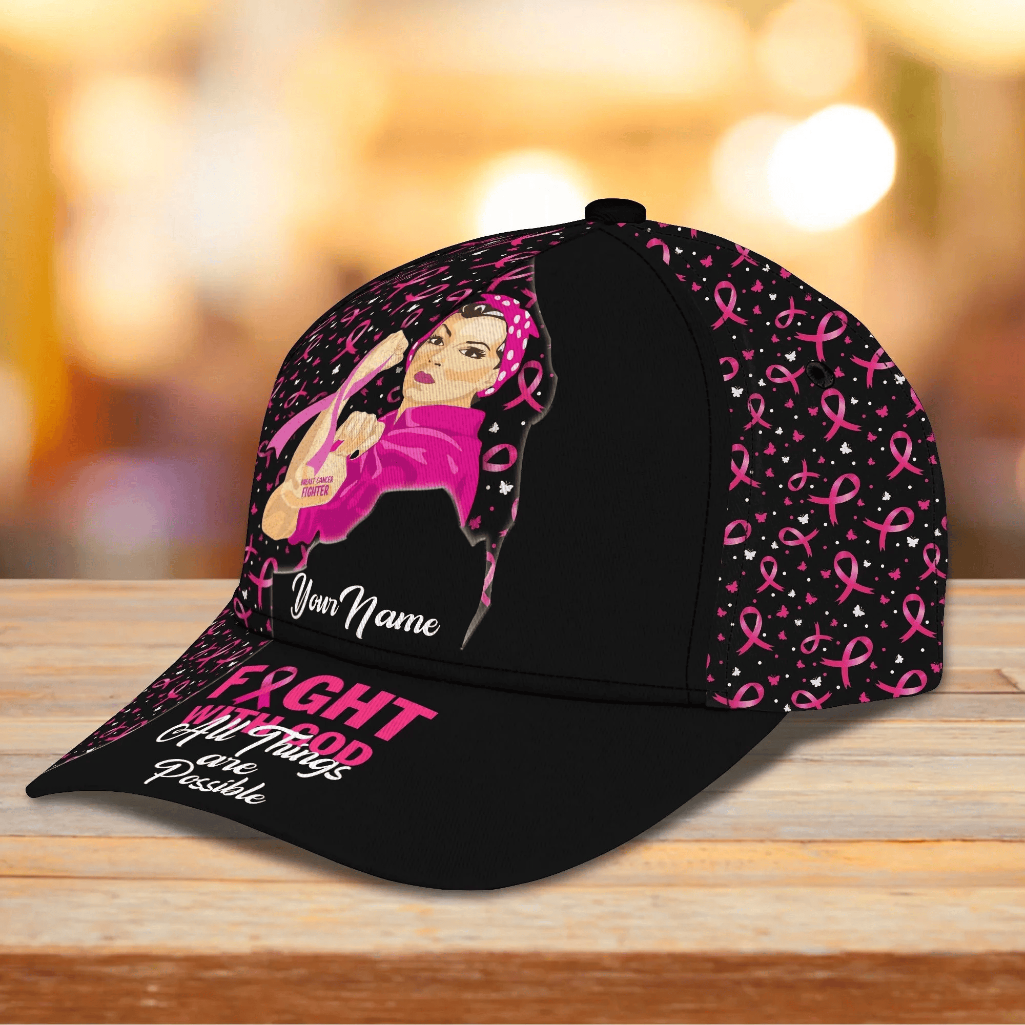 Adeenyc Custom Breast Cancer Awareness Cap Hat, All Things are Possible, Gift For Breast Cancer Survivor Trucker Hats Custom Hats Gifts For Men & Women