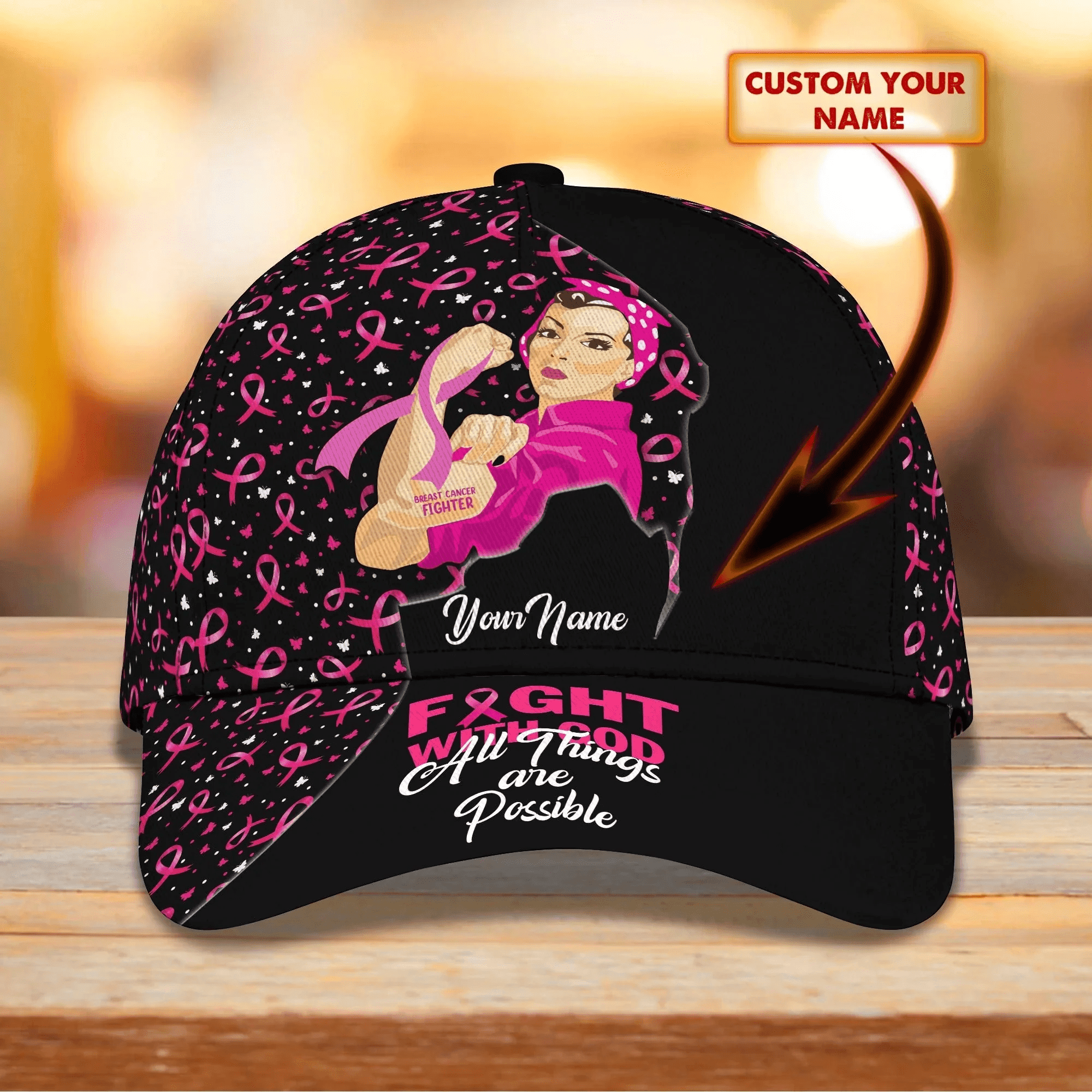 Adeenyc Custom Breast Cancer Awareness Cap Hat, All Things are Possible, Gift For Breast Cancer Survivor Trucker Hats Custom Hats Gifts For Men & Women