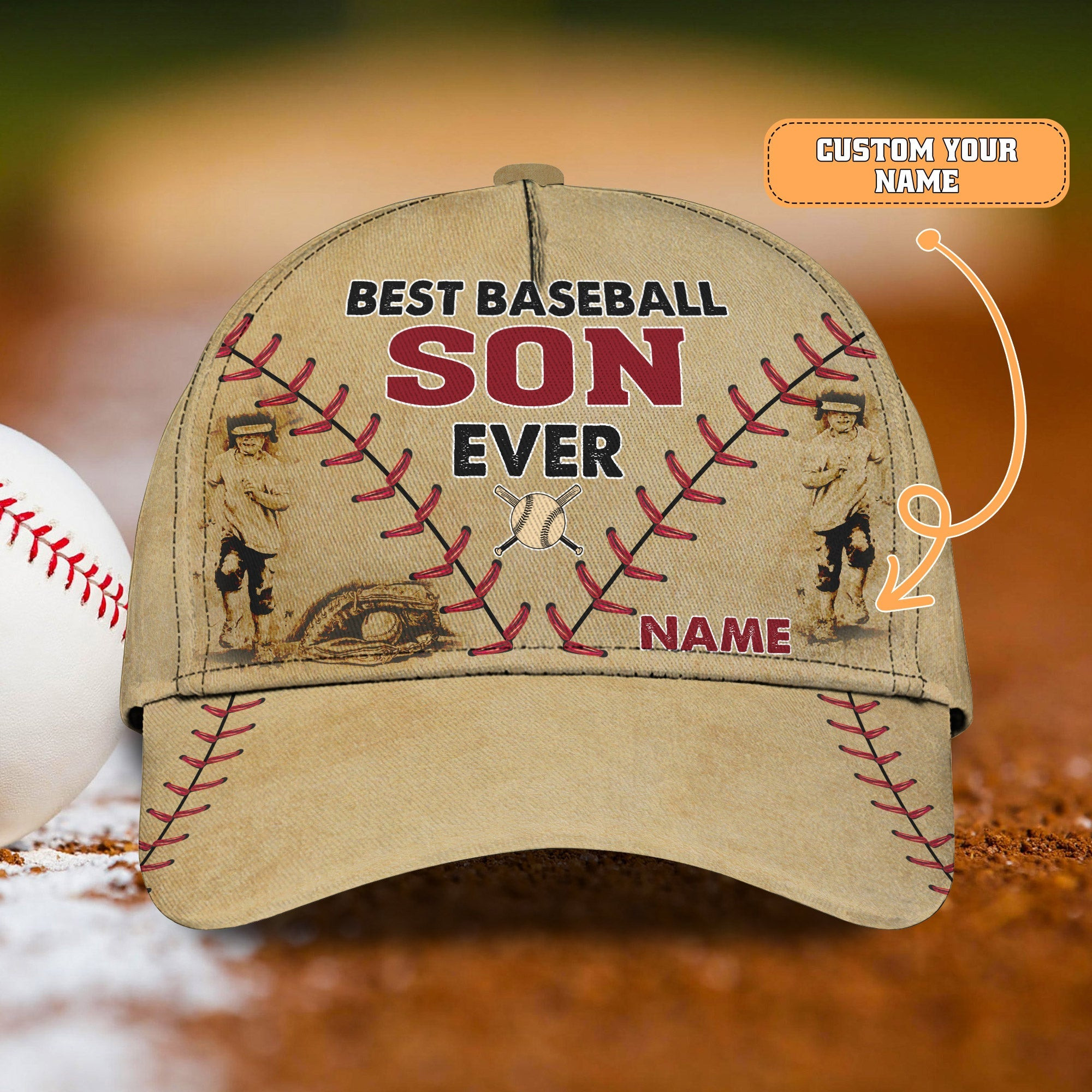 Adeenyc Custom Classic Baseball Cap Best Baseball Son Ever - Personalized Name Gift for Son Hats Gifts for men & women Adeenyc.com
