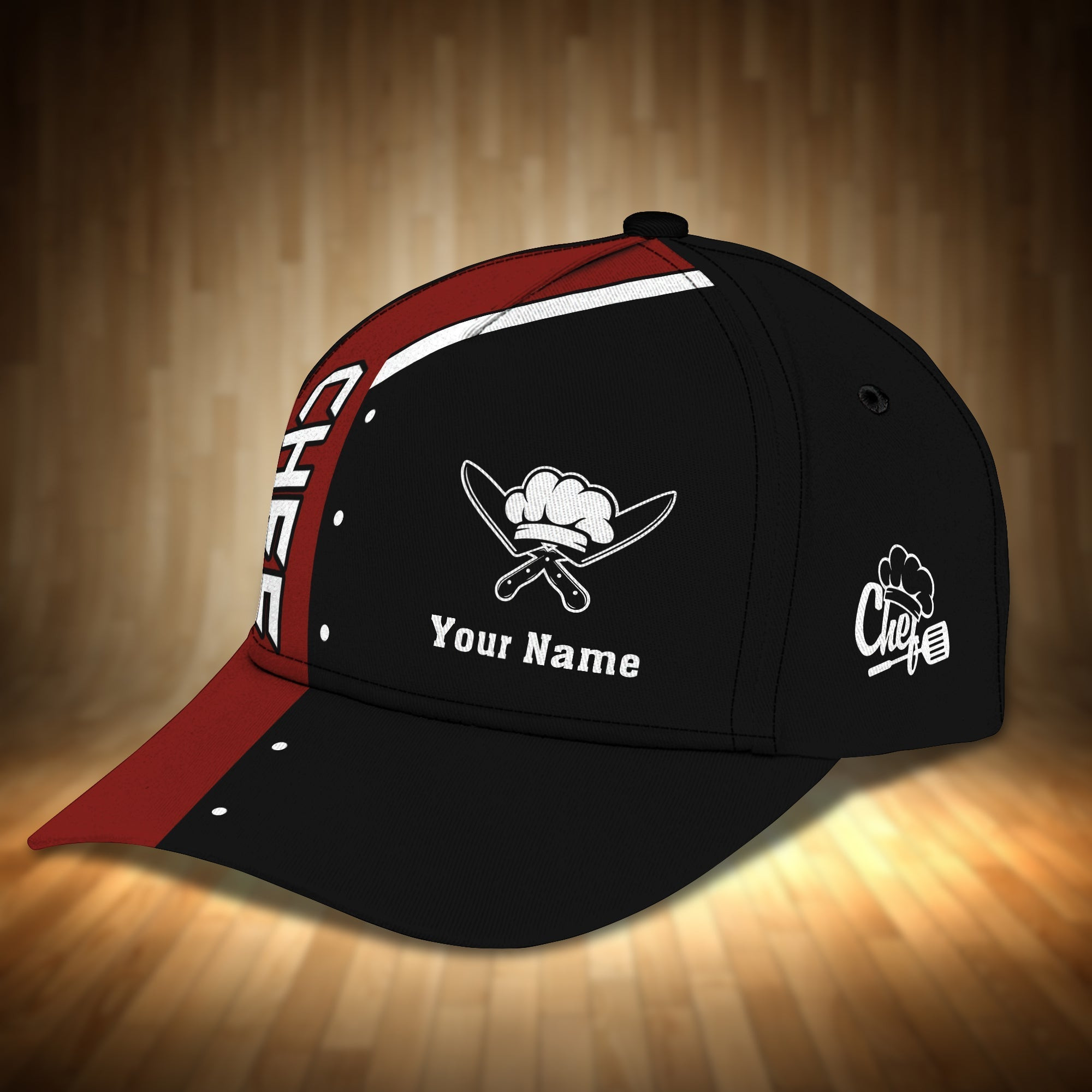 Adeenyc Custom Classic Black & Red Chef Cap - Personalized Name Option Hats Gifts for men & women Adeenyc.com