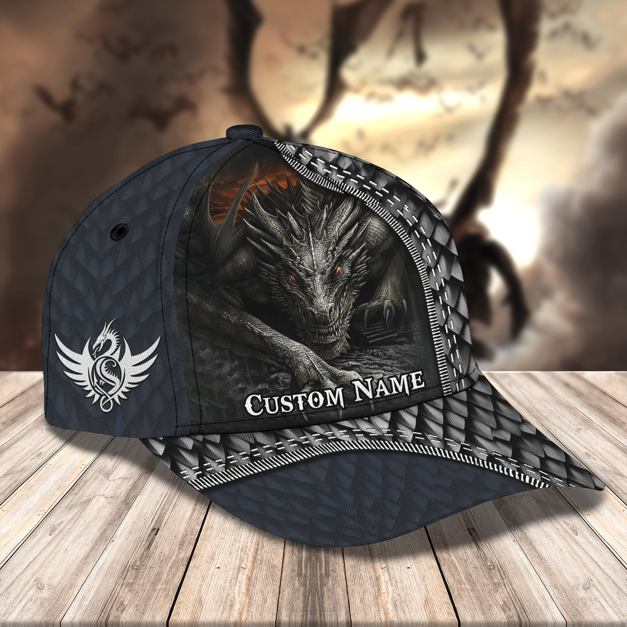 Adeenyc Custom Classic Cap Baseball Cap Hat Baseball Cap Hat- Personalized Name - Black Dragon Design Hats Gifts for men & women Adeenyc.com