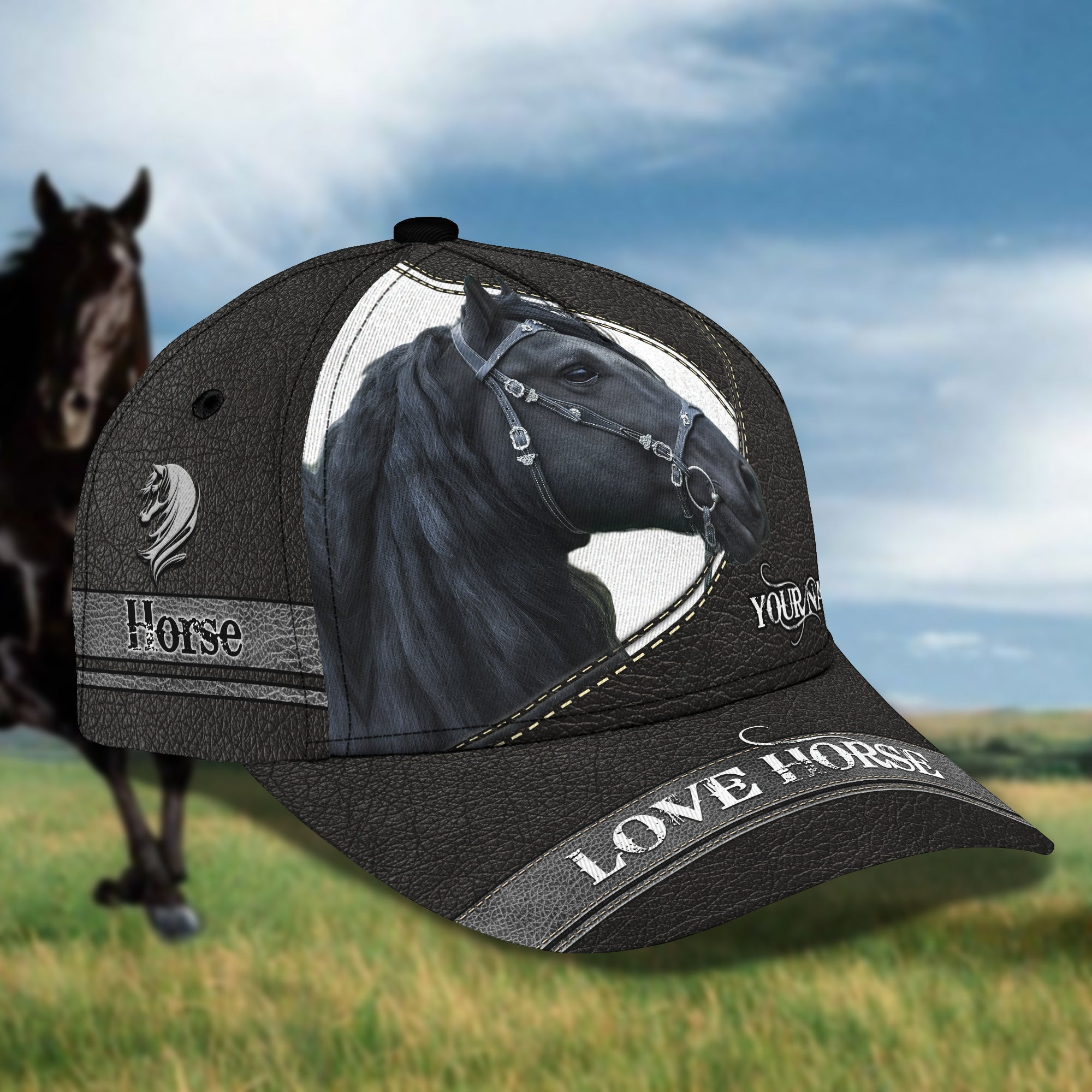 Adeenyc Custom Classic Cap Baseball Cap Hat Baseball Cap Hat- Personalized Name - Black Horse Design Hats Gifts for men & women Adeenyc.com
