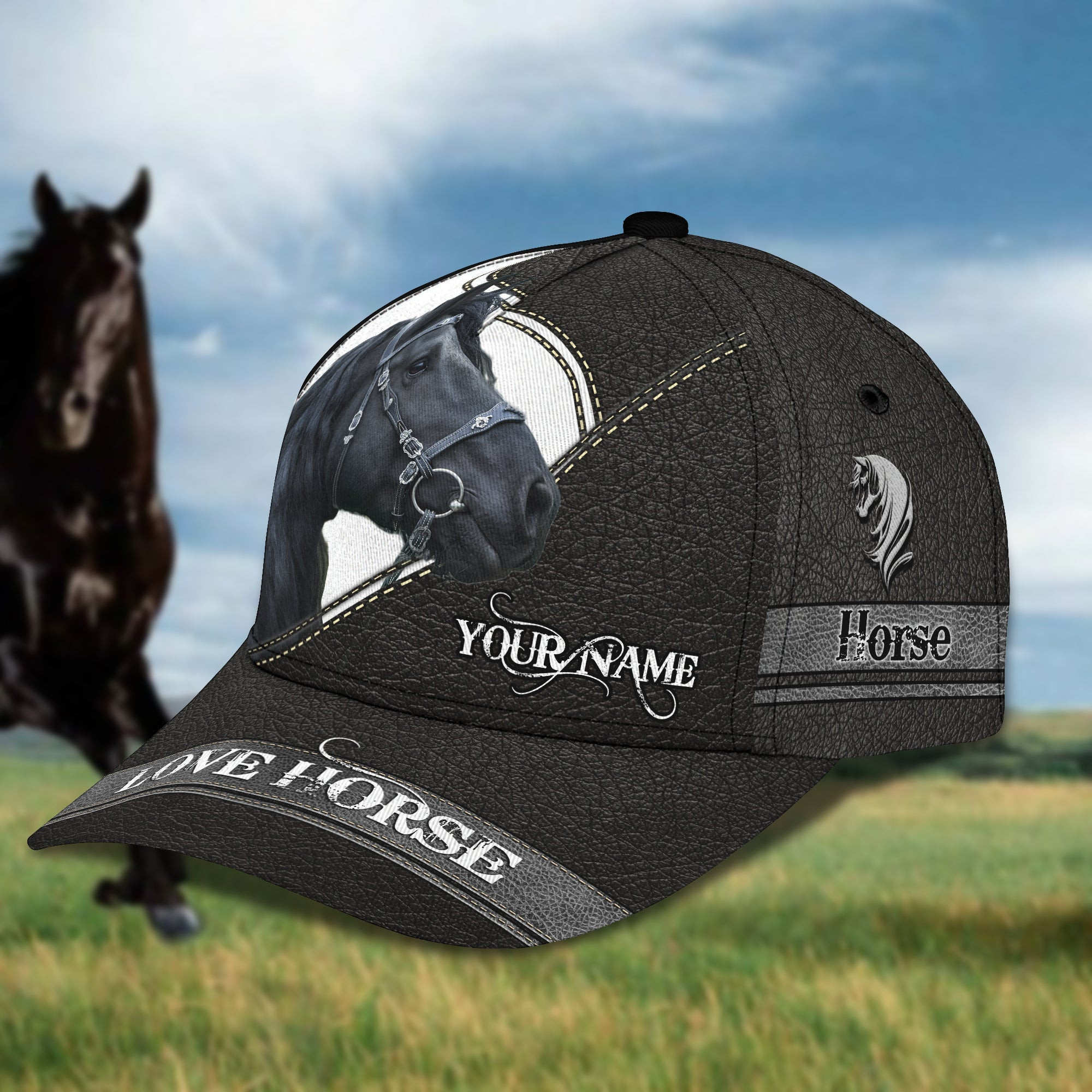 Adeenyc Custom Classic Cap Baseball Cap Hat Baseball Cap Hat- Personalized Name - Black Horse Design Hats Gifts for men & women Adeenyc.com