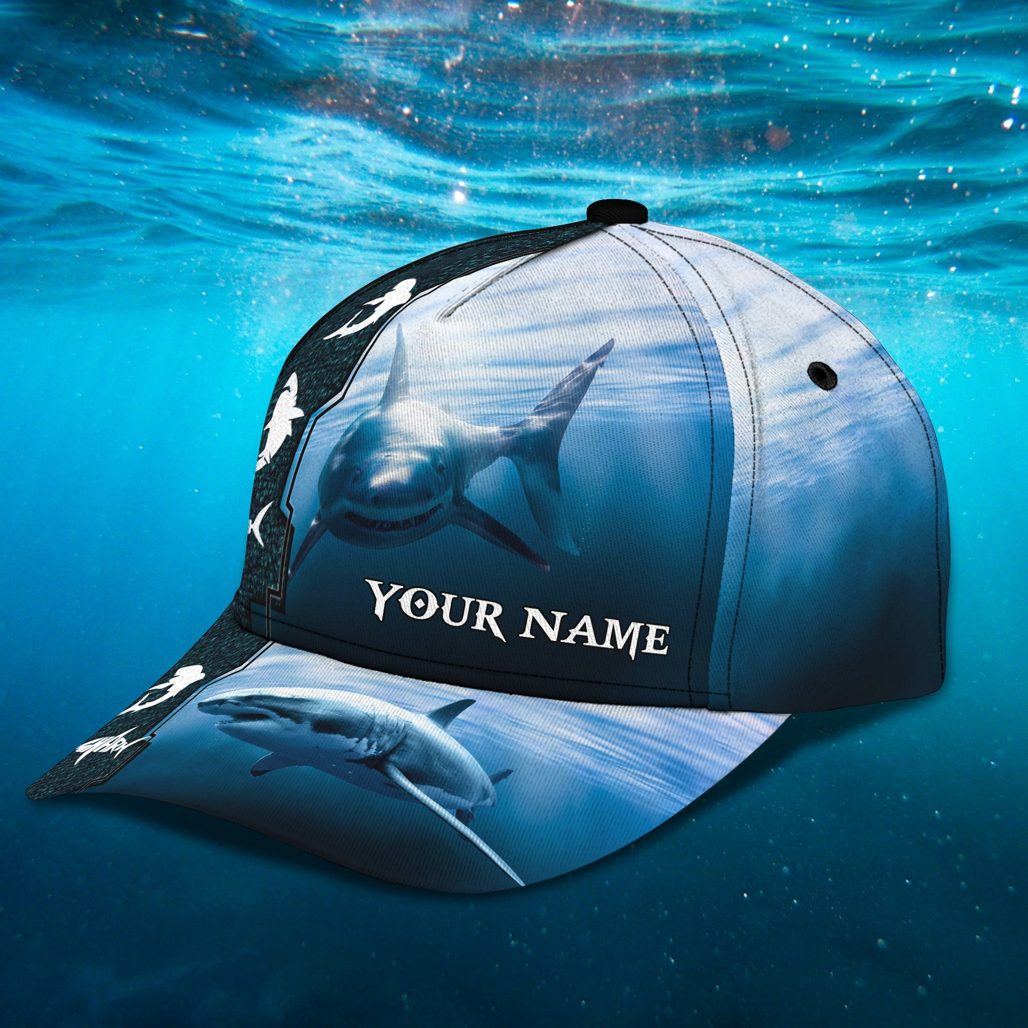 Adeenyc Custom Classic Cap Baseball Cap Hat Baseball Cap Hat- Personalized Name - Shark Design Hats Gifts for men & women Adeenyc.com