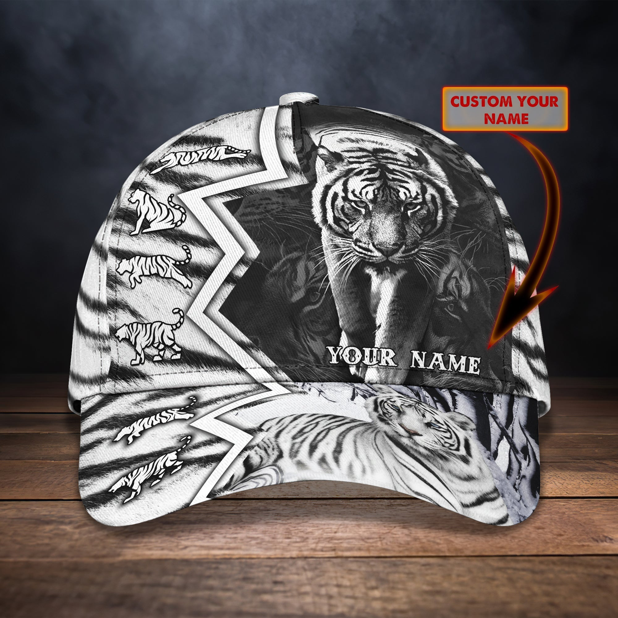 Adeenyc Custom Classic Cap Baseball Cap Hat Baseball Cap Hat- Personalized White Tiger Name Cap Hats Gifts for men & women Adeenyc.com