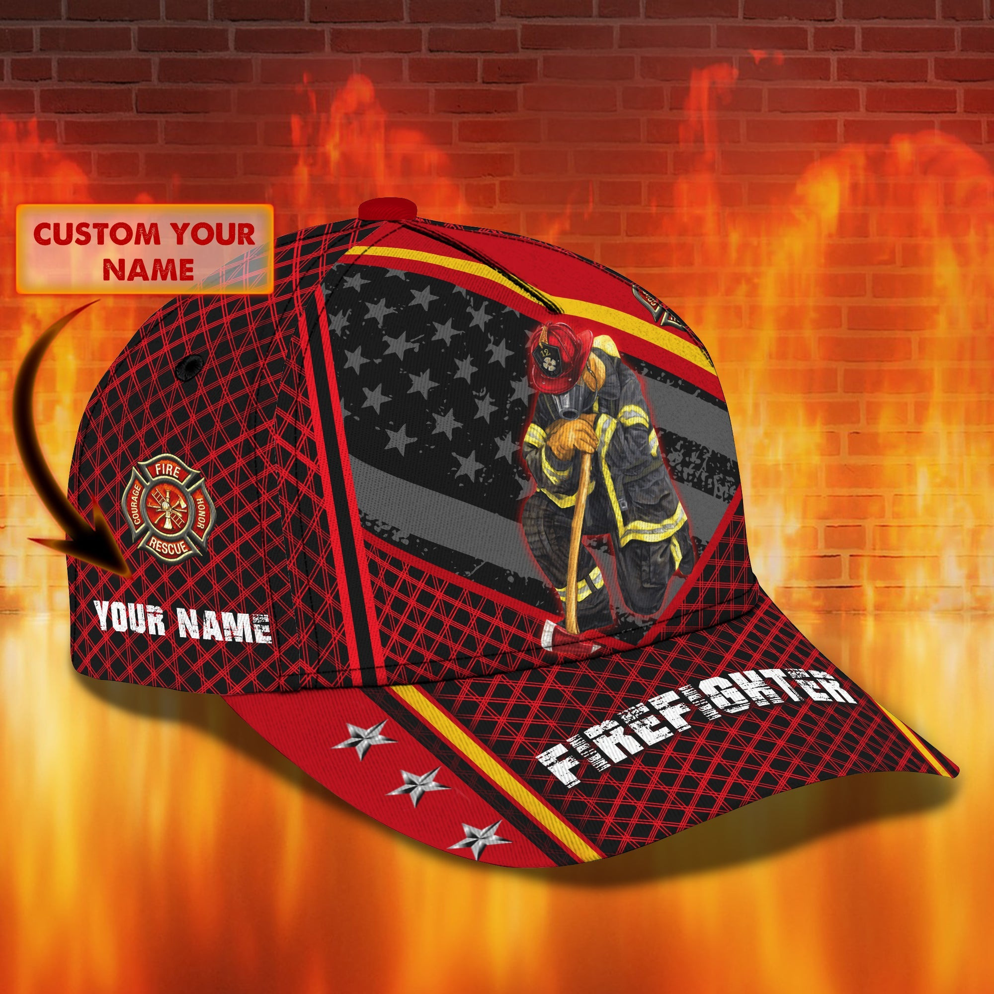 Adeenyc Custom Firefighter Cap - Personalized Name Hat Hats Gifts for men & women Adeenyc.com