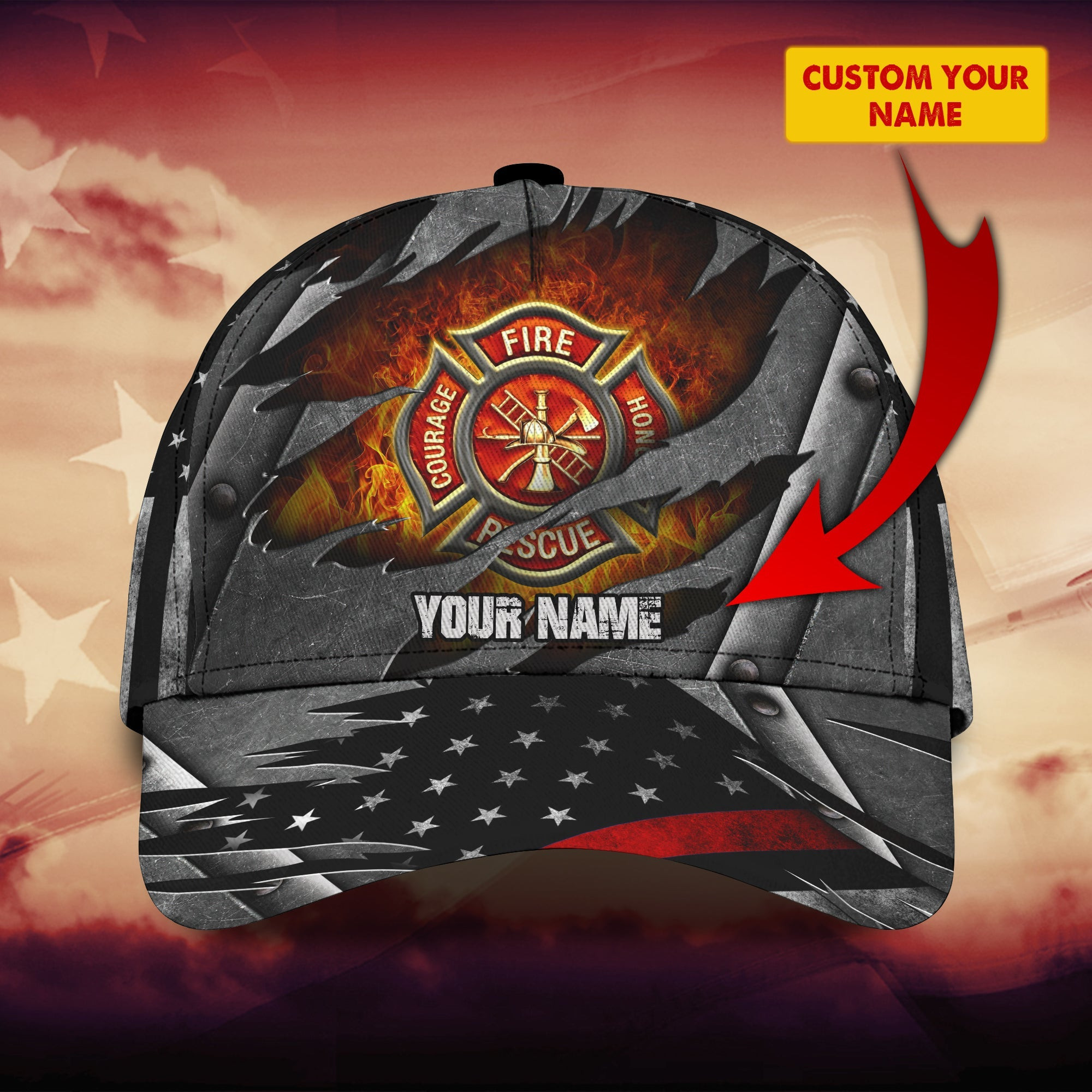 Adeenyc Custom Firefighter Cap - Personalized Name Hat Hats Gifts for men & women Adeenyc.com