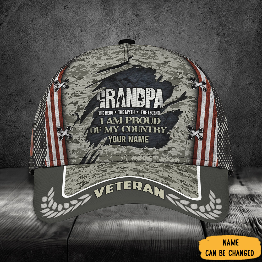 Adeenyc Custom Grandpa Veteran Hat The Hero The Myth The Legend Veterans Day Gifts For Grandfather Trucker Hats Custom Hats Gifts For Men & Women