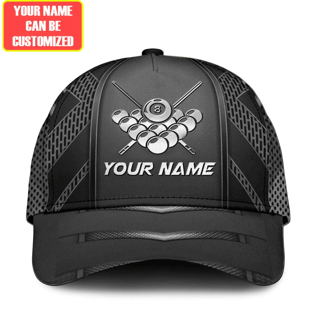Adeenyc Custom Name 8 Ball and Cue Billiards Ball Classic Cap, Baseball Cap for Billiard Team, Billiard Hat Trucker Hats Custom Hats Gifts For Men & Women